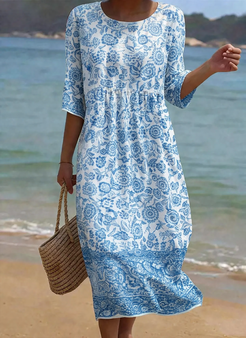 Azul | Vestido Elegante con Estampado Floral