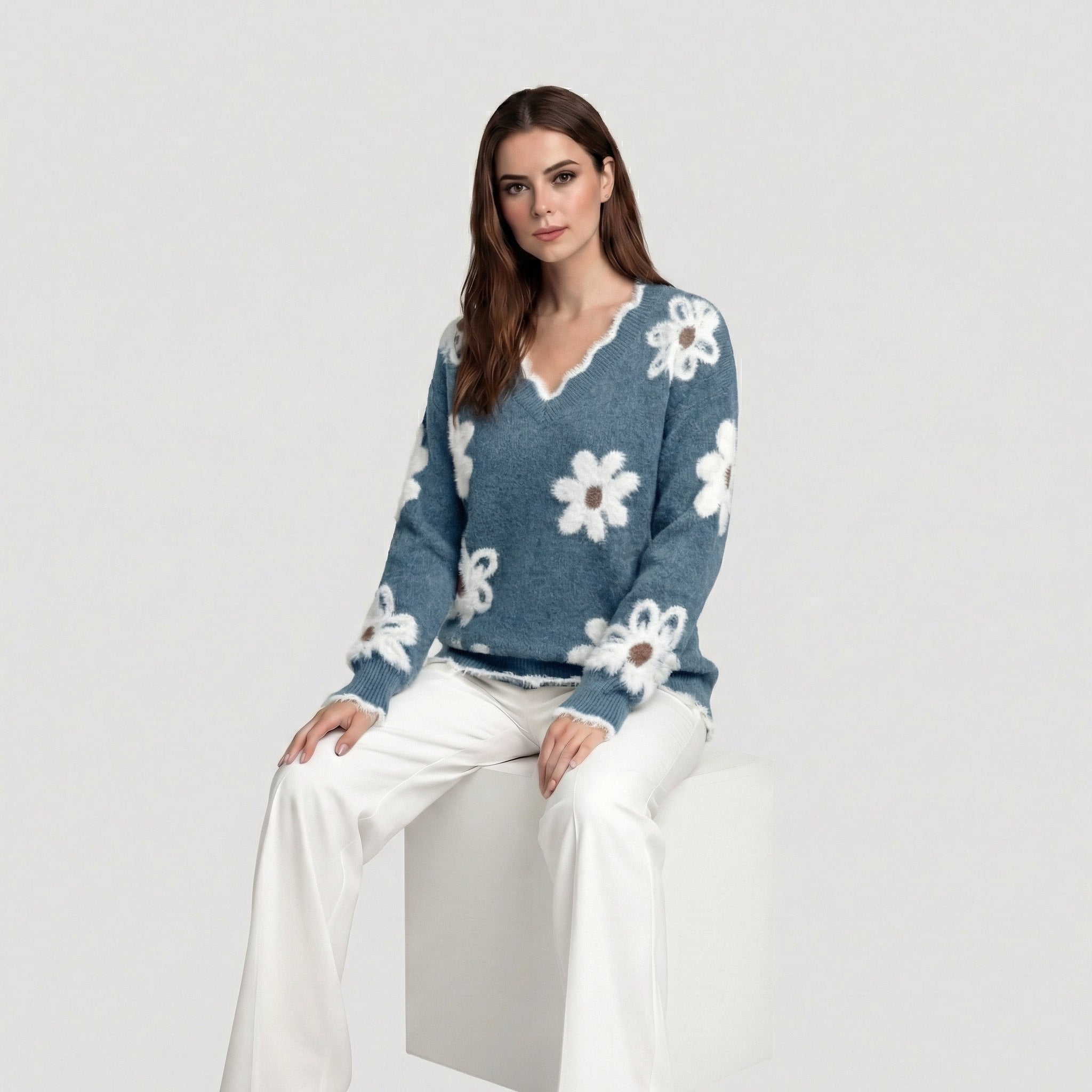 Thea | Jersey de mujer con flores blancas