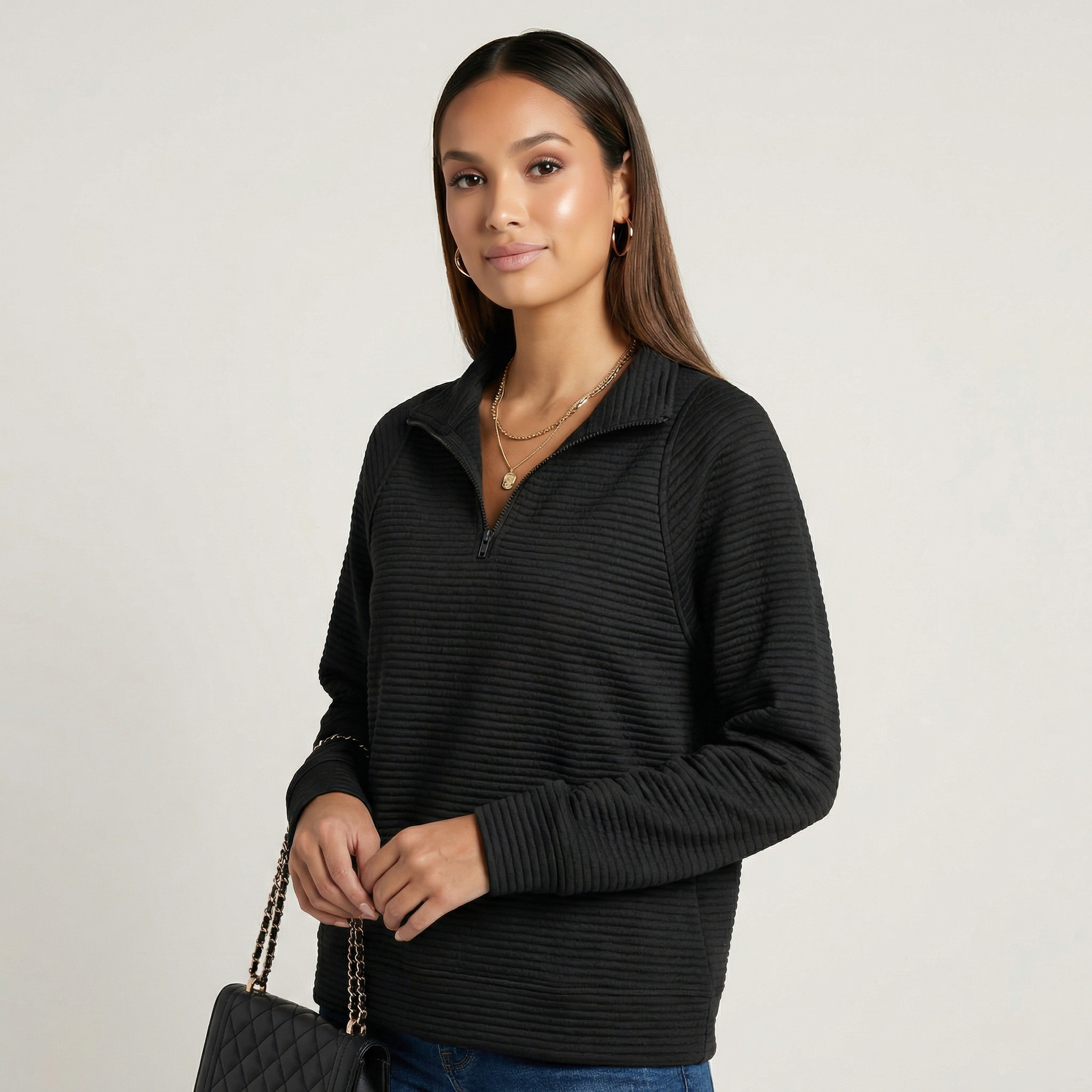 Helene | Jersey de Cuello en V con Cremallera