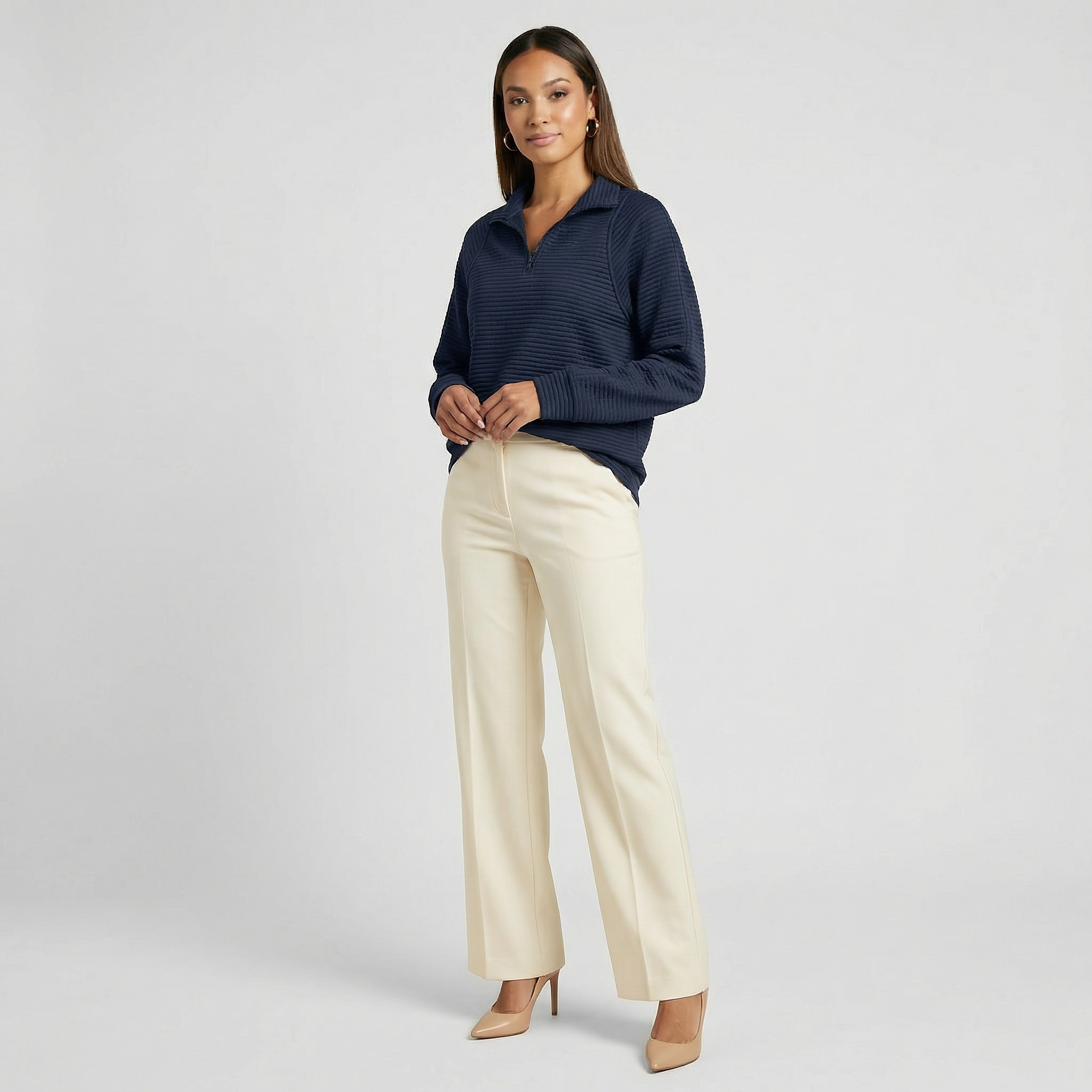 Helene | Jersey de Cuello en V con Cremallera